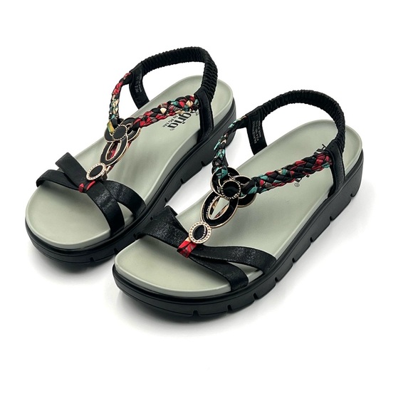 Alegria Roz Sandals Women’s Sz 8 Black Multi Color Vegan Comfort Platform Wedge - Picture 1 of 10